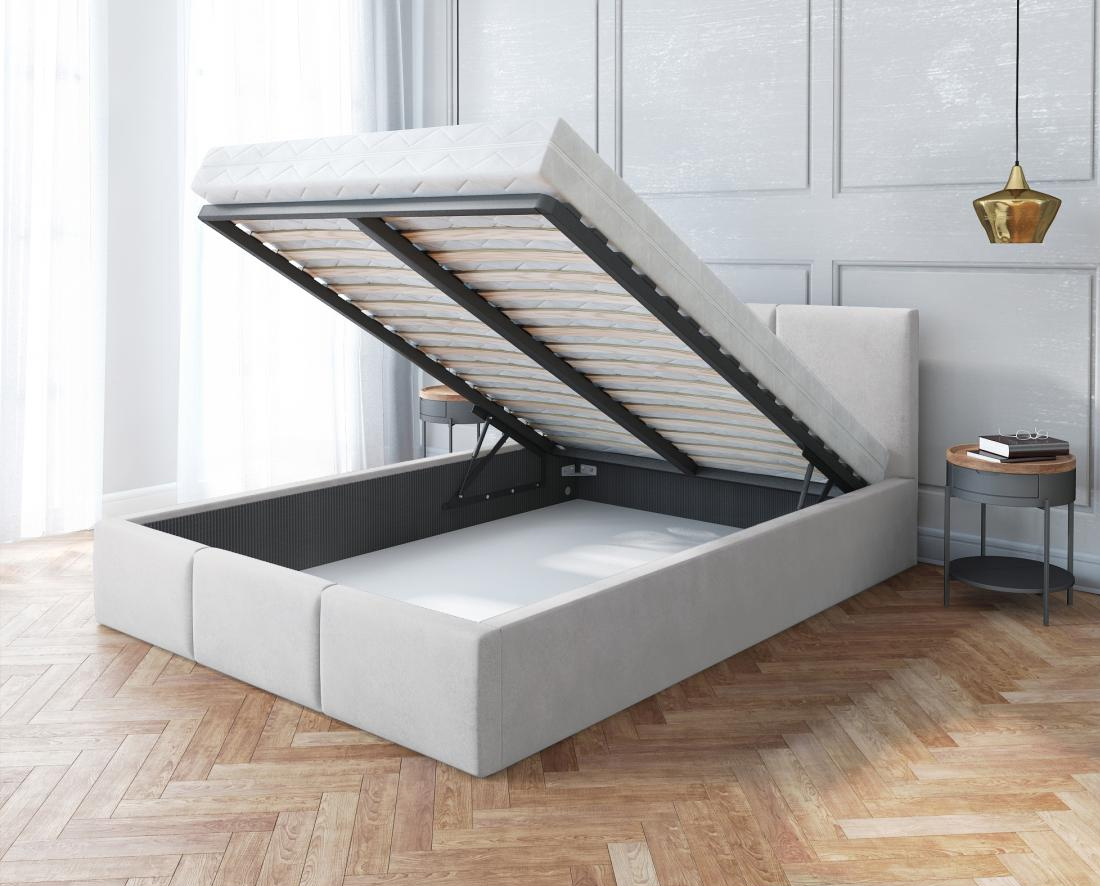 Luxusná manželská posteľ AMBER 140x200 Biela Trinity s úložným priestorom a kovovým roštom