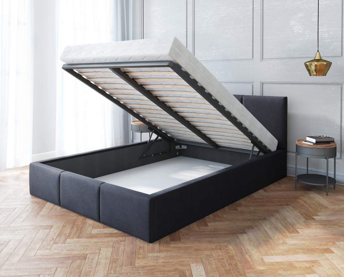 Luxusná manželská posteľ AMBER 180x200 Čierna Trinity s úložným priestorom a kovovým roštom