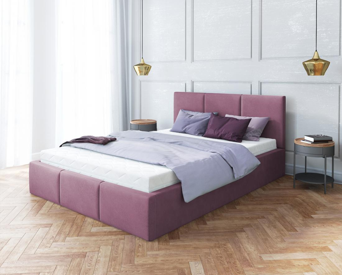 Luxusná manželská posteľ AMBER 180x200 Fialová Trinity s úložným priestorom a dreveným roštom