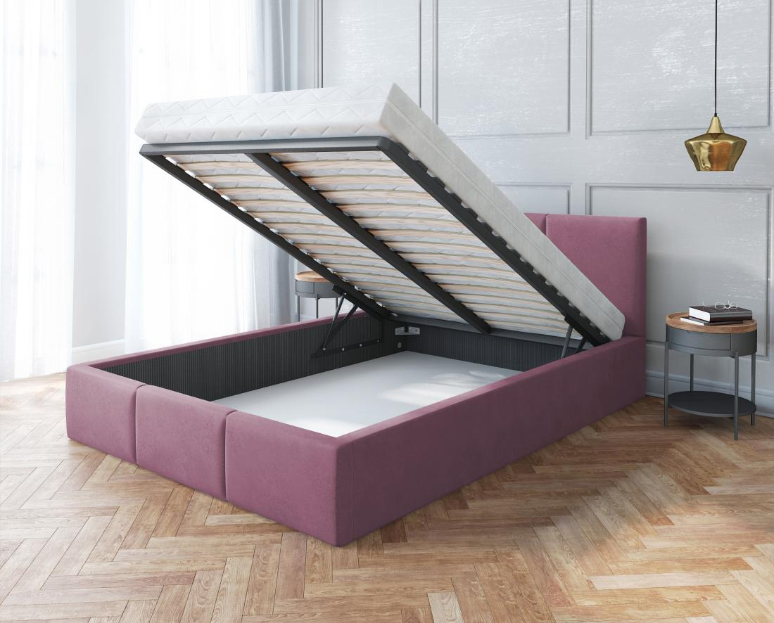 Čalúnená posteľ AMBER 120x200 Fialová Trinity s úložným priestorom kovový rošt