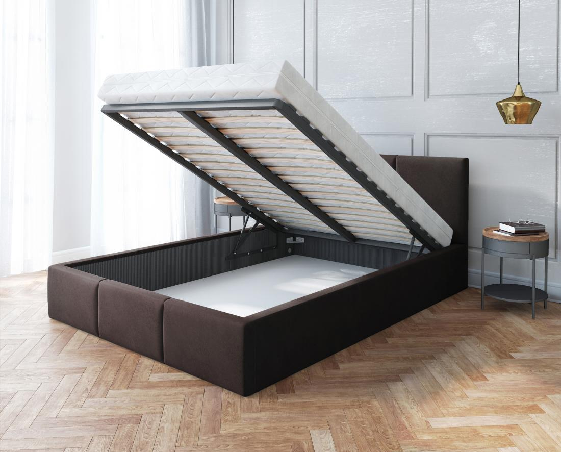 Luxusná manželská posteľ AMBER 160x200 Hnedá Trinity s úložným priestorom a kovovým roštom