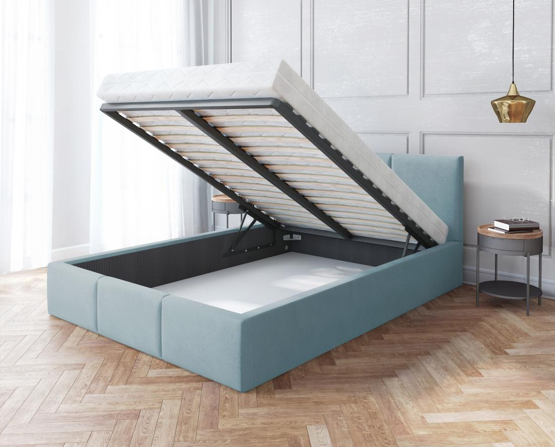 Luxusná posteľ AMBER 90x200 Mätová Trinity s úložným priestorom a kovovým roštom