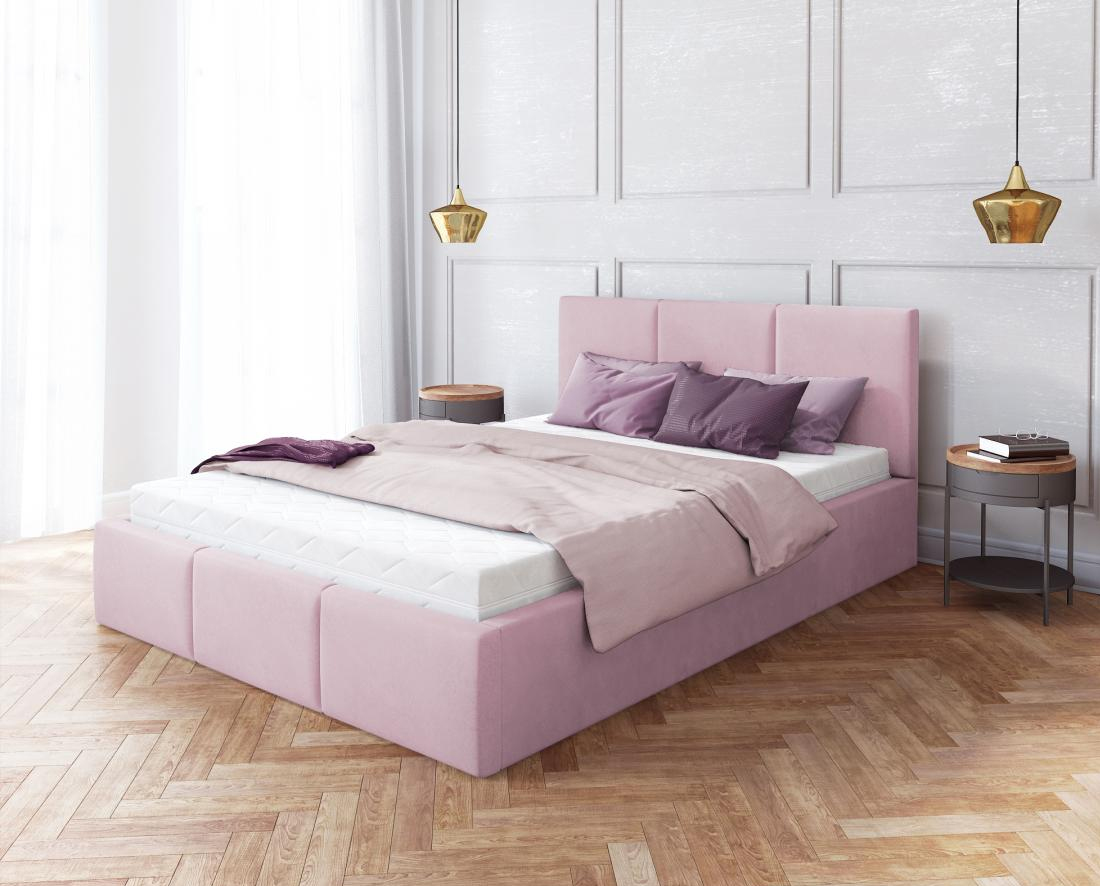 Čalúnená posteľ AMBER 120x200 Ružová Trinity s úložným priestorom kovový rošt