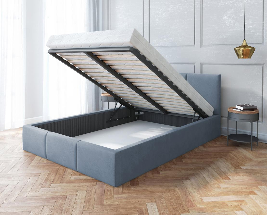 Čalúnená posteľ AMBER 120x200 Sivá Trinity s úložným priestorom kovový rošt