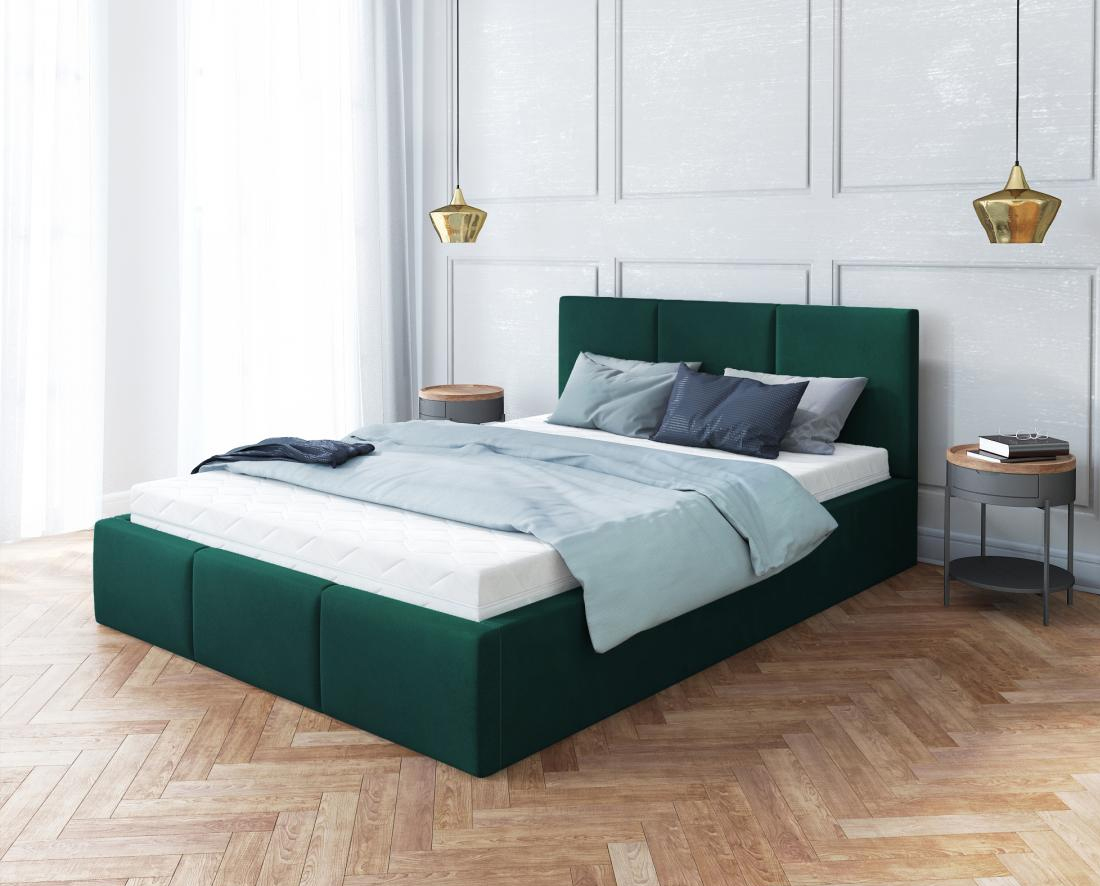 Čalúnená posteľ AMBER 120x200 Zelená Trinity s úložným priestorom kovový rošt