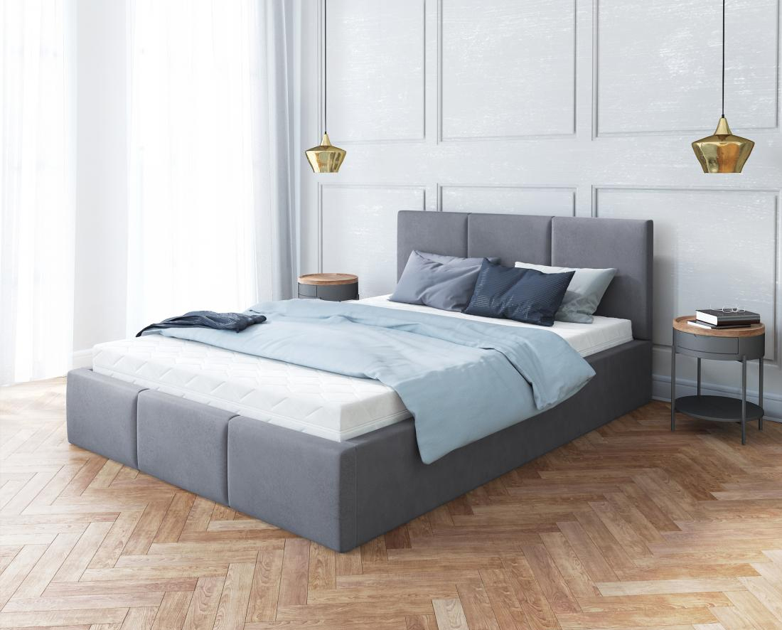 Luxusná posteľ AMBER 90x200 Grafit Trinity s úložným priestorom a kovovým roštom