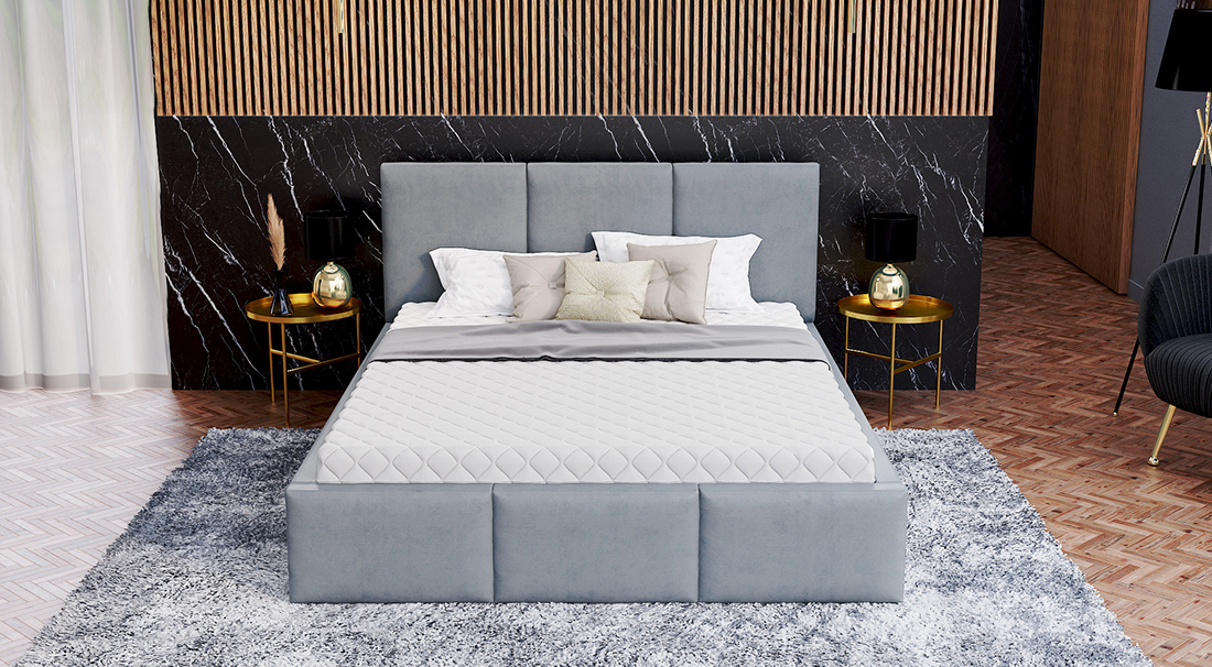 Luxusná manželská posteľ AMBER 180x200 Sivá Trinity s úložným priestorom a dreveným roštom