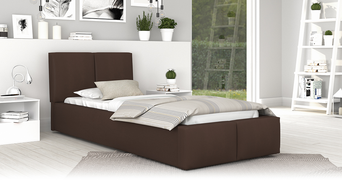 Luxusná posteľ AMBER 90x200 Hnedá Trinity s úložným priestorom a kovovým roštom