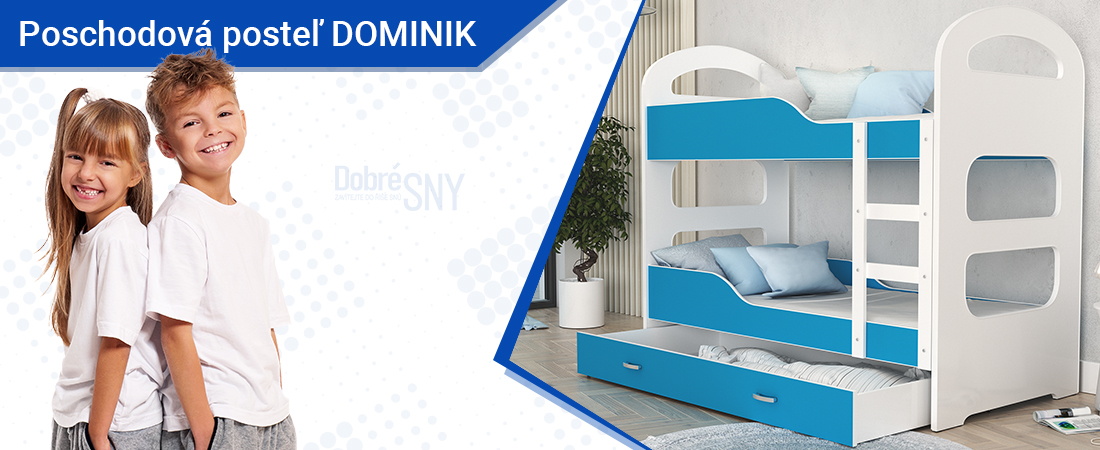 Detská poschodová posteľ DOMINIK 160x80 BIELA-MODRÁ