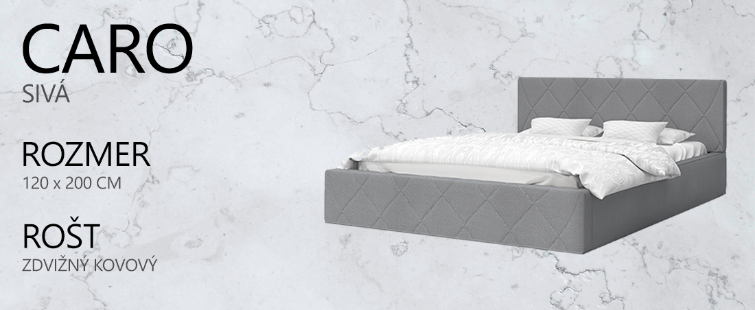 Luxusná posteľ CARO 120x200 s kovovým zdvižným roštom SIVÁ