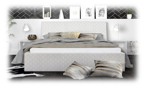 Luxusná manželská posteľ VEGAS 1 biela 160x200 z eko kože s dreveným roštom