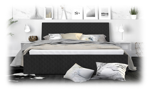 Luxusná manželská posteľ VEGAS 1 čierna 180x200 z eko kože s dreveným roštom
