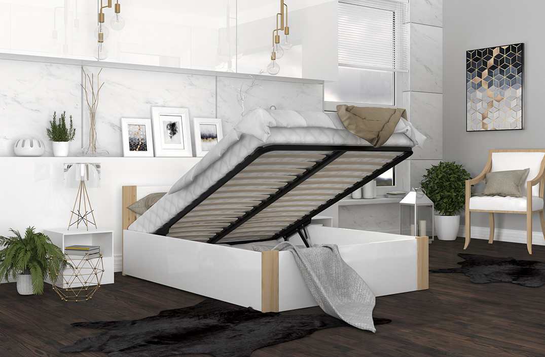 Manželská posteľ 160x200 cm so zdvižným roštom BOSTON BIELA - BOROVICA