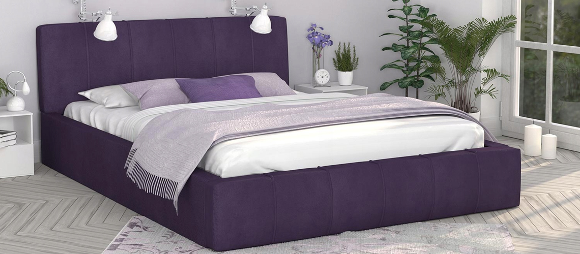 Luxusná posteľ FLORIDA 180x200 s kovovým zdvižným roštom FIALOVÁ
