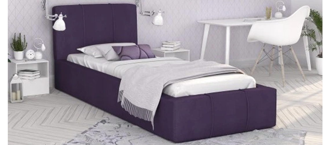 Luxusná posteľ FLORIDA 90x200 s kovovým zdvižným roštom FIALOVÁ