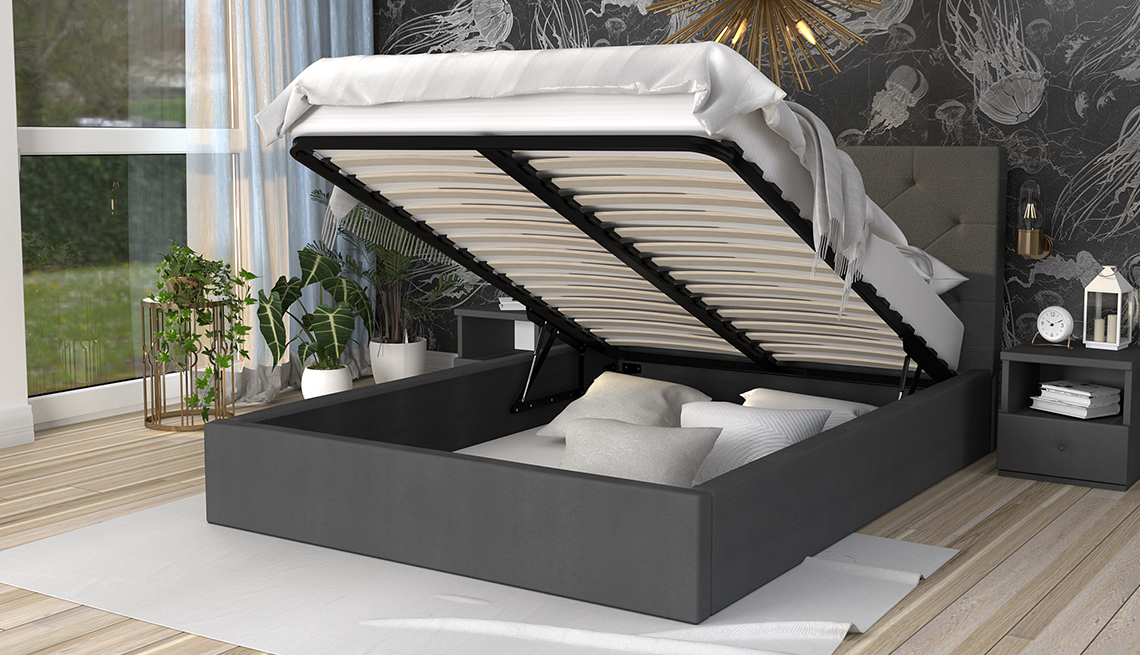 Luxusná posteľ MAOMA 90x200 s kovovým zdvižným roštom GRAFIT