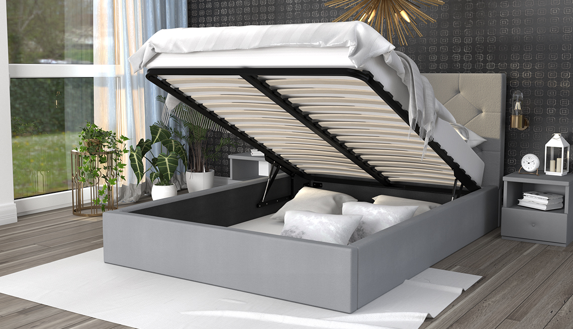 Luxusná posteľ MAOMA 180x200 s kovovým zdvižným roštom ŠEDÁ