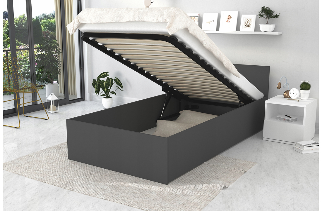 Jednolôžková posteľ PANAMA 90x200 so zdvižným roštom SIVÁ