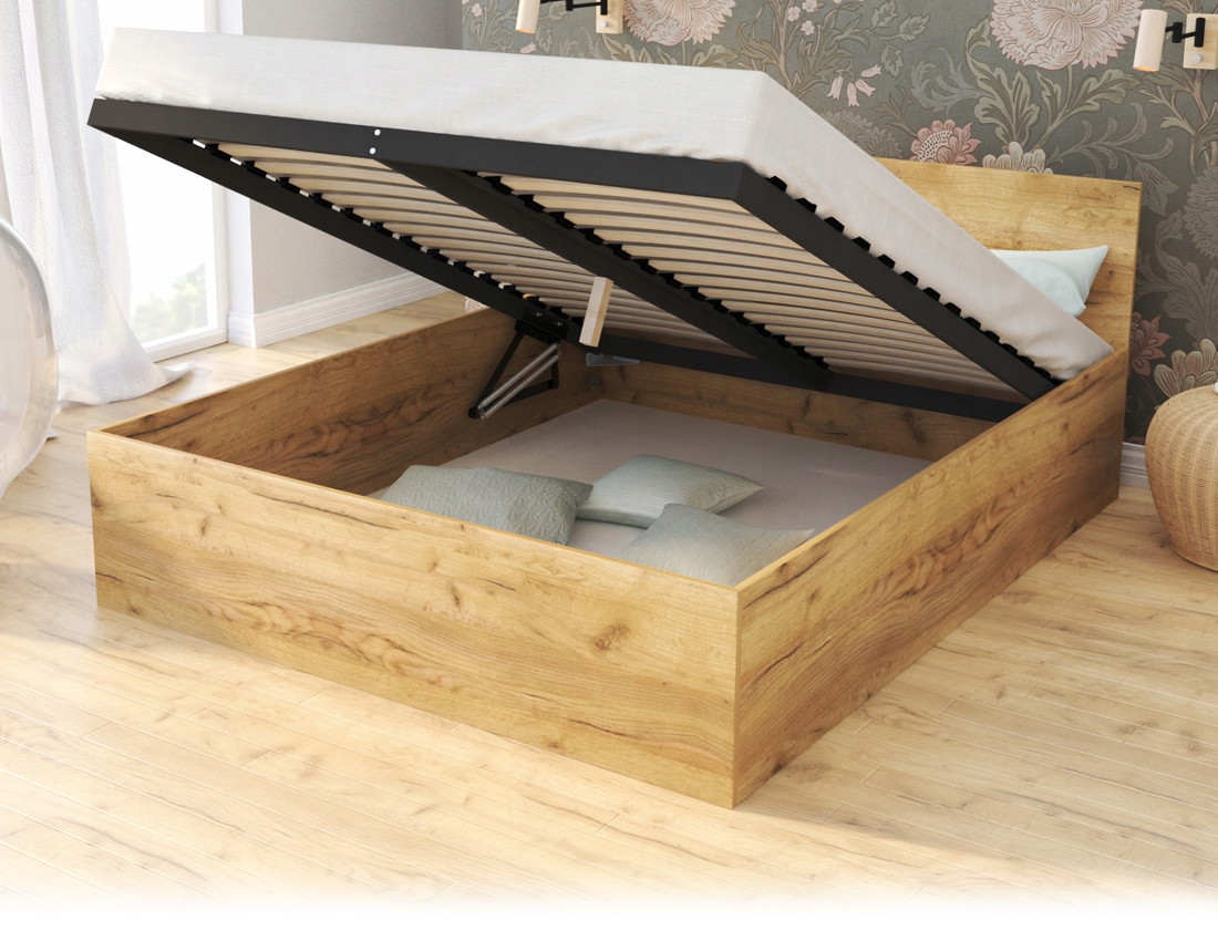 Manželská posteľ PANAMA 140x200 so zdvíhacím dreveným roštom DUB DUB