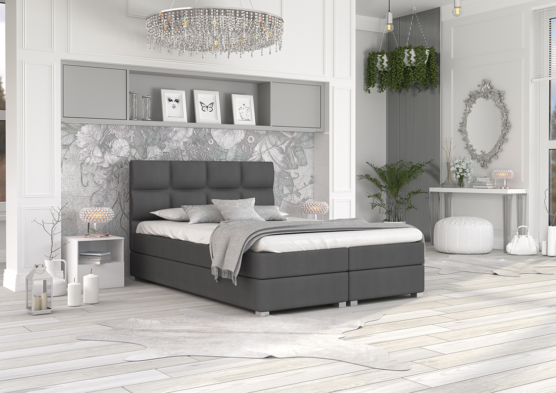 Luxusná posteľ SPRING BOX 180x200 s kovovým zdvižným roštom GRAFIT