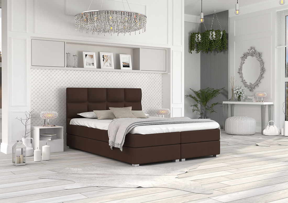 Luxusná posteľ SPRING BOX 160x200 s kovovým zdvižným roštom HNEDÁ