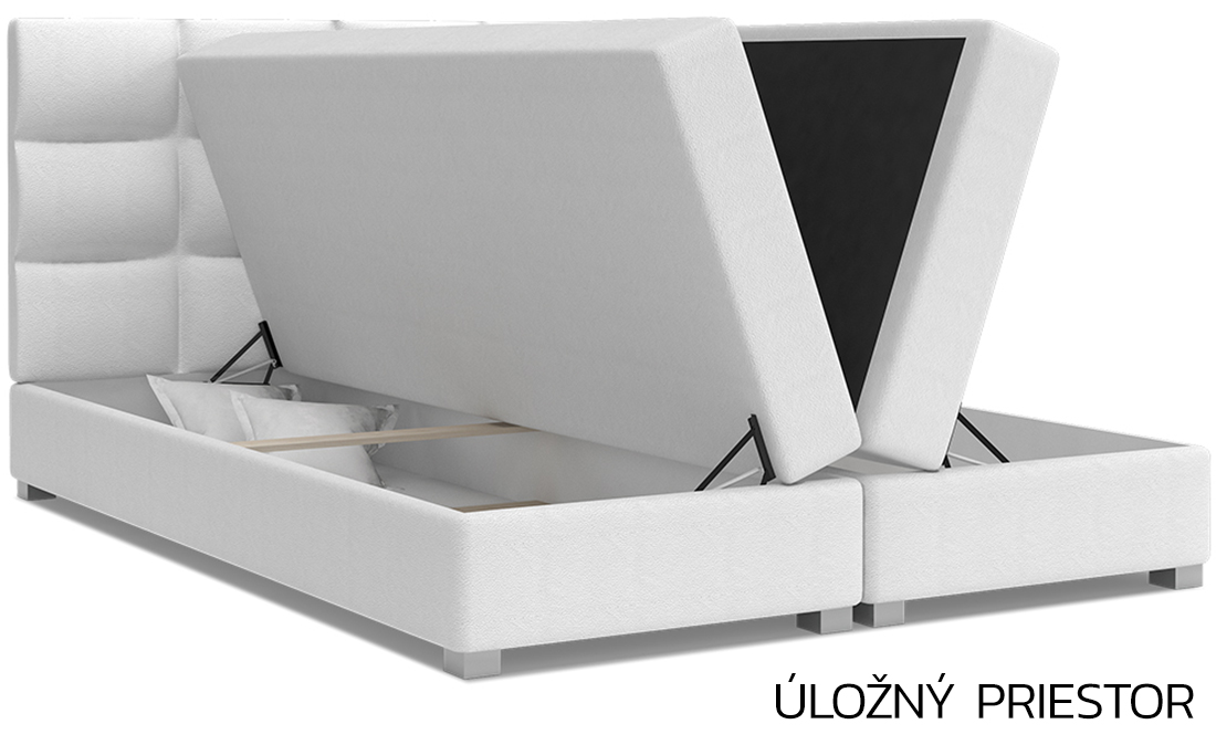 Luxusná posteľ SPRING BOX 140x200 s kovovým zdvižným roštom BIELA