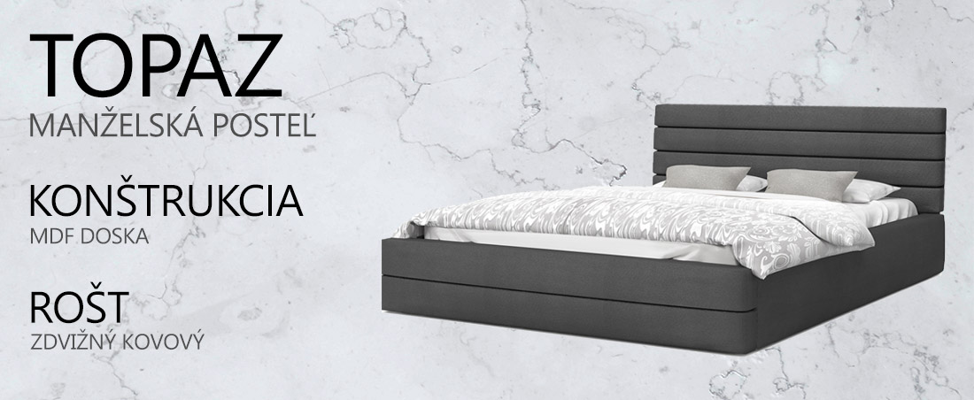 Luxusná manželská posteľ TOPAZ grafit 160x200 z eko kože s kovovým roštom