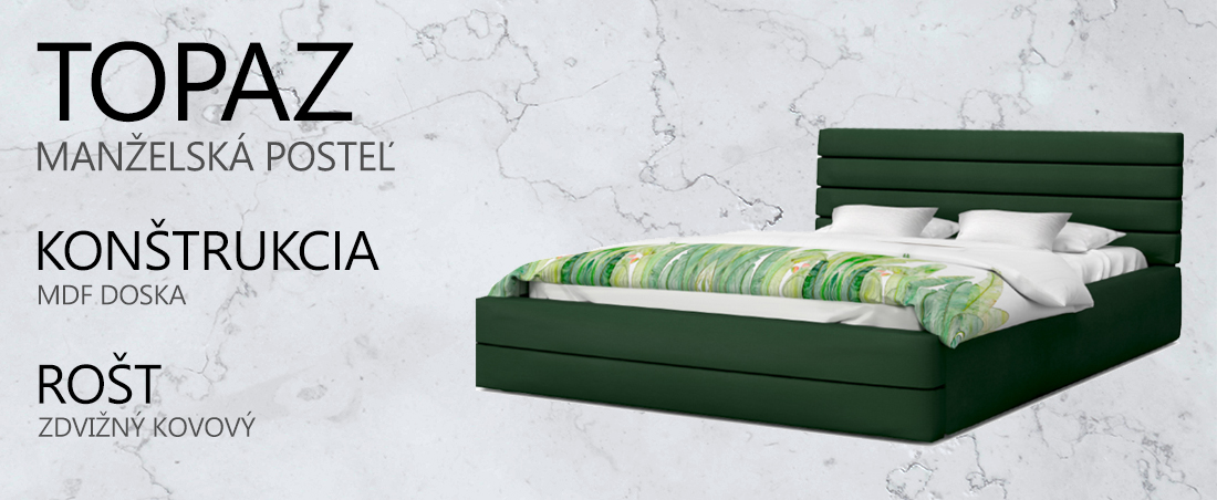 Luxusná manželská posteľ TOPAZ tmavo zelená 180x200 semiš s kovovým roštom
