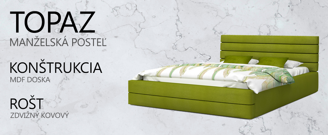 Luxusná manželská posteľ TOPAZ zelená 140x200 semiš s kovovým roštom