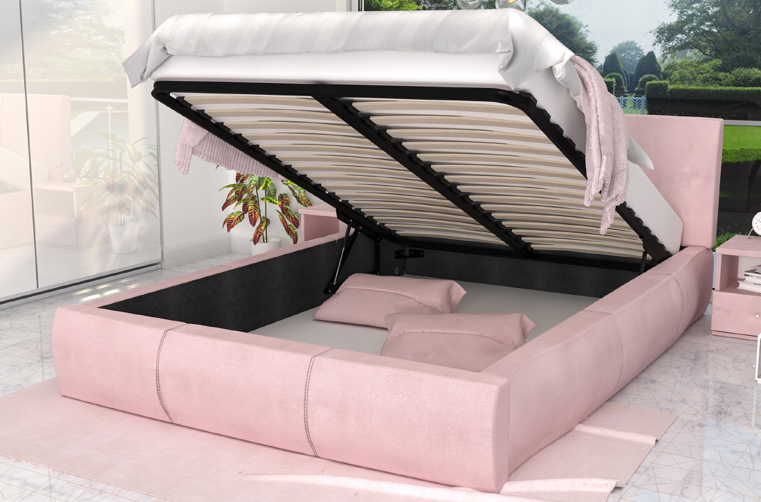 Manželská posteľ 140x200 cm VIP so zdvižným roštom RUŽOVÁ