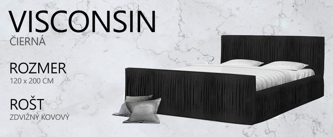 Luxusná posteľ VISCONSIN 120x200 s kovovým zdvižným roštom ČIERNA