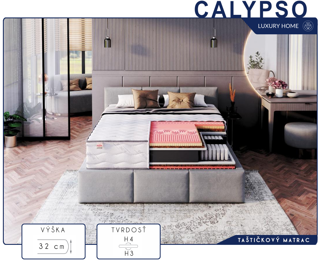 Exkluzívne taštičkový matrac CALYPSO SILVERCARE 160x200cm 32 cm