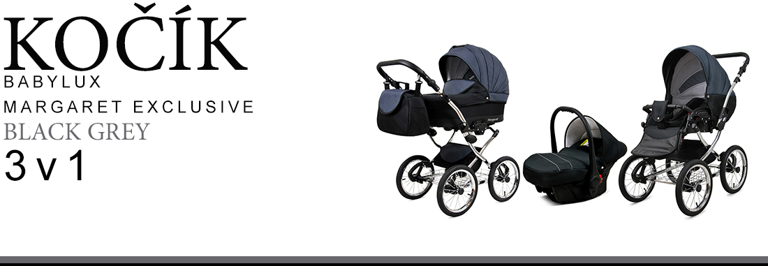 Kočárek 3v1 BabyLux Margaret Exclusive Grey Flex