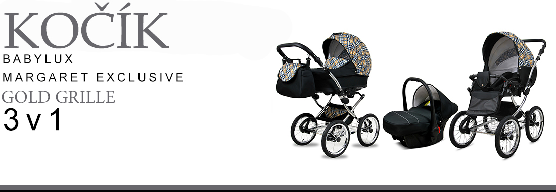 Kočárek 3v1 BabyLux Margaret Exclusive Grey Flex