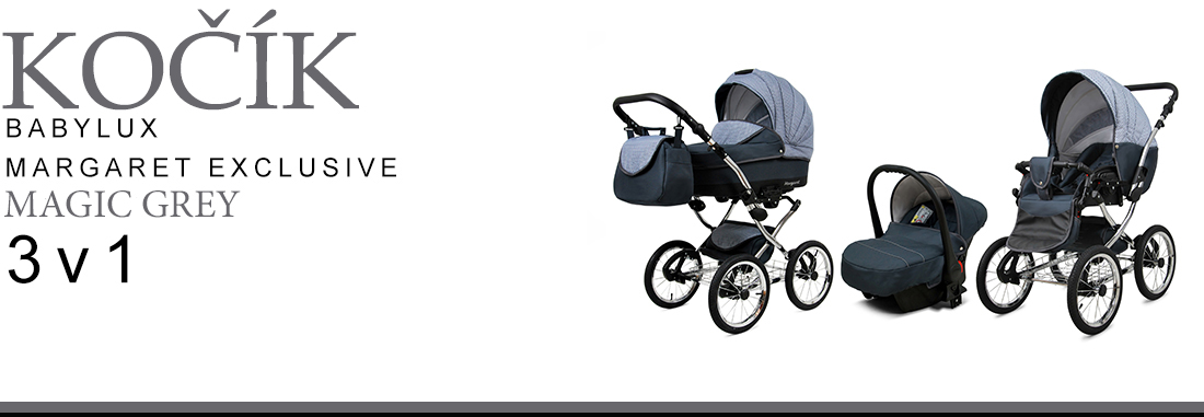 Kočárek 3v1 BabyLux Margaret Exclusive Grey Flex