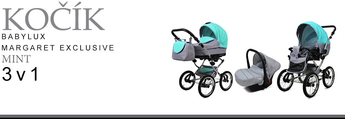 Kočárek 3v1 BabyLux Margaret Exclusive Grey Flex