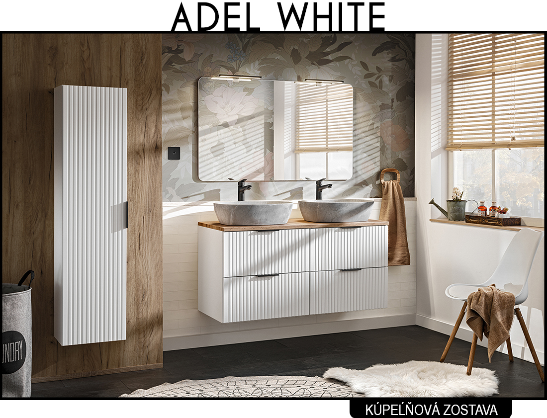 Koupelnová sestava ADEL WHITE + 2 umyvadla + zrcadlo + LED svítidlo