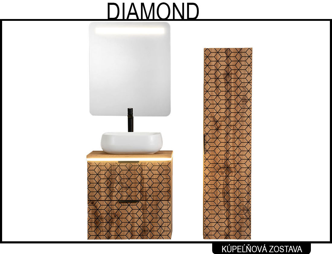 Koupelnová sestava ICONIC ROSE + 2x umyvadlo + zrcadlo, 180 cm