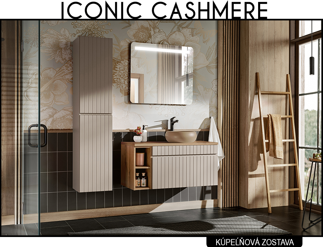 Koupelnová sestava ICONIC CASHMERE + umyvadlo + zrcadlo + LED svítidlo, 100 cm
