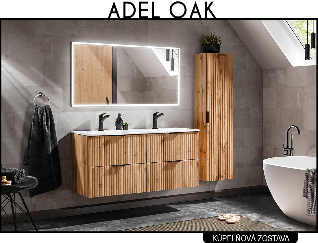 Koupelnová sestava ADEL OAK + 1x dvojité umyvadlo + zrcadlo, 120 cm