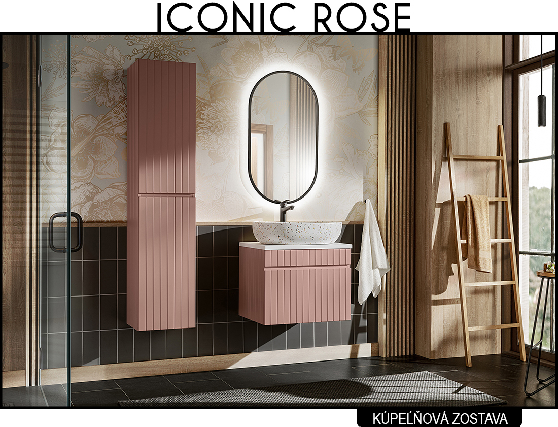 Koupelnová sestava ICONIC ROSE + umyvadlo + zrcadlo, 60 cm