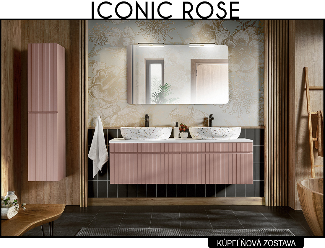 Koupelnová sestava ICONIC ROSE + 2x umyvadlo + zrcadlo, 160 cm