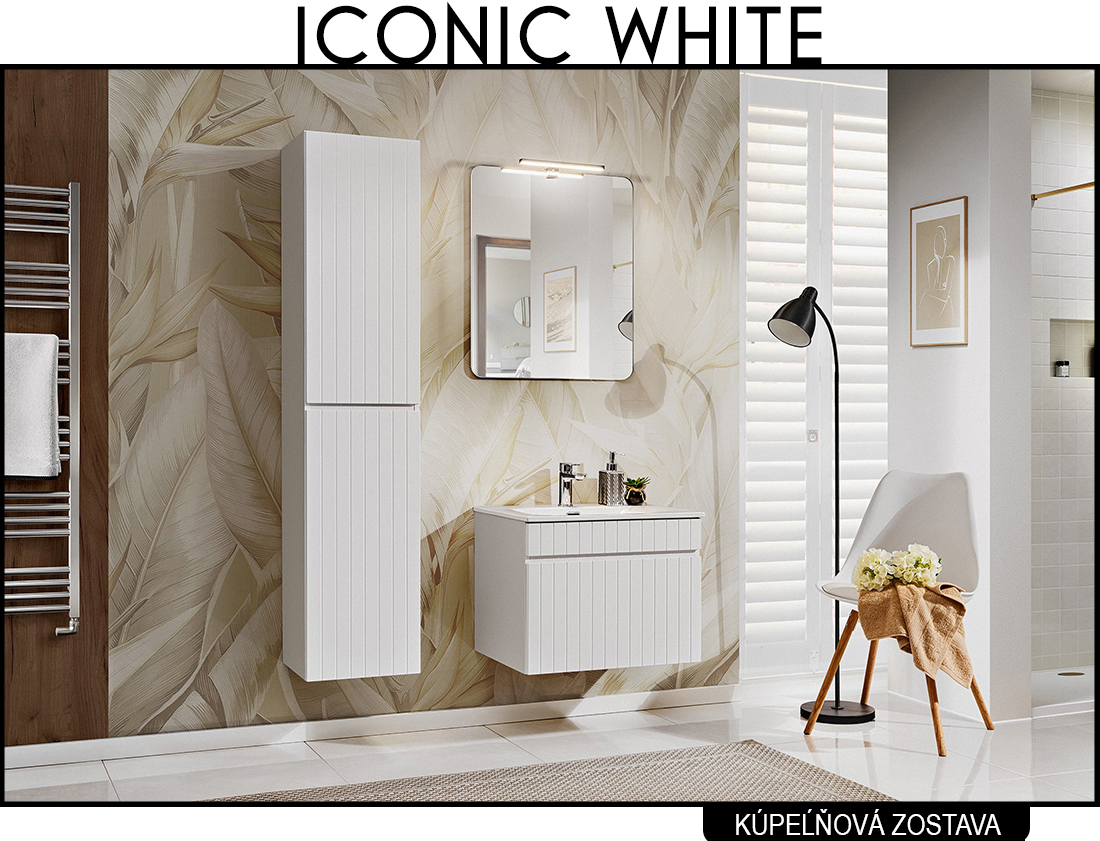 Koupelnová sestava ICONIC WHITE + zapuštěné umyvadlo + zrcadlo, 60 cm