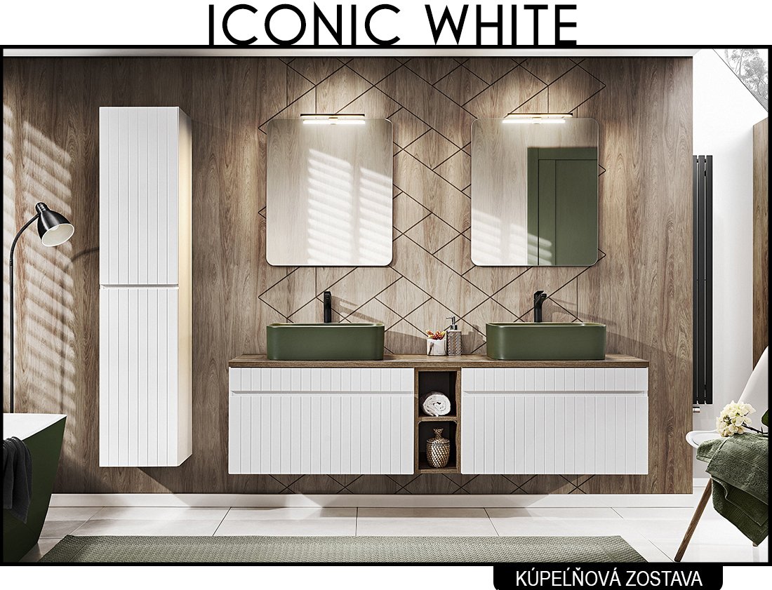 Koupelnová sestava ICONIC WHITE + 2x umyvadlo + 2x zrcadlo 180 cm