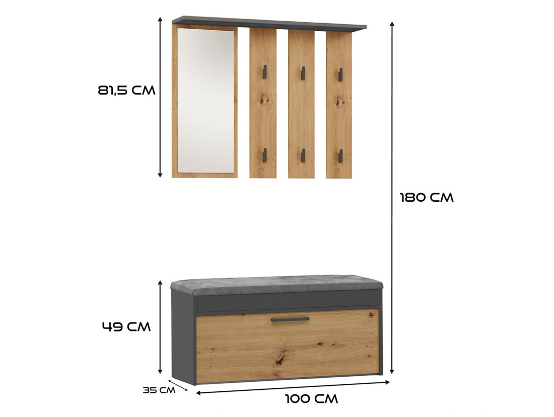 Predsieňová zostava PARMA dub artisan/antracit