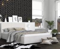 Luxusná manželská posteľ VEGAS 1 biela 140x200 z eko kože s dreveným roštom