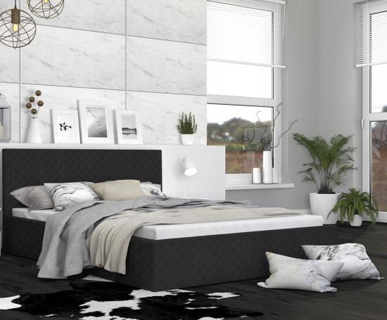 Luxusná manželská posteľ VEGAS 1 čierna 140x200 z eko kože s dreveným roštom