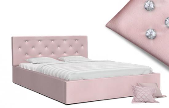 Luxusná manželská posteľ CRYSTAL ružová 140x200 s dreveným roštom