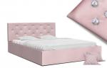 Luxusní manželská postel CRYSTAL růžová 160x200 s dřevěným roštem