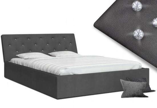 Luxusná manželská posteľ CRYSTAL grafit 180x200 s dreveným roštom